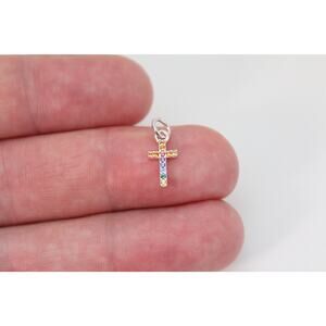 Sterling Silver Rainbow Nano Gem Cross Charm